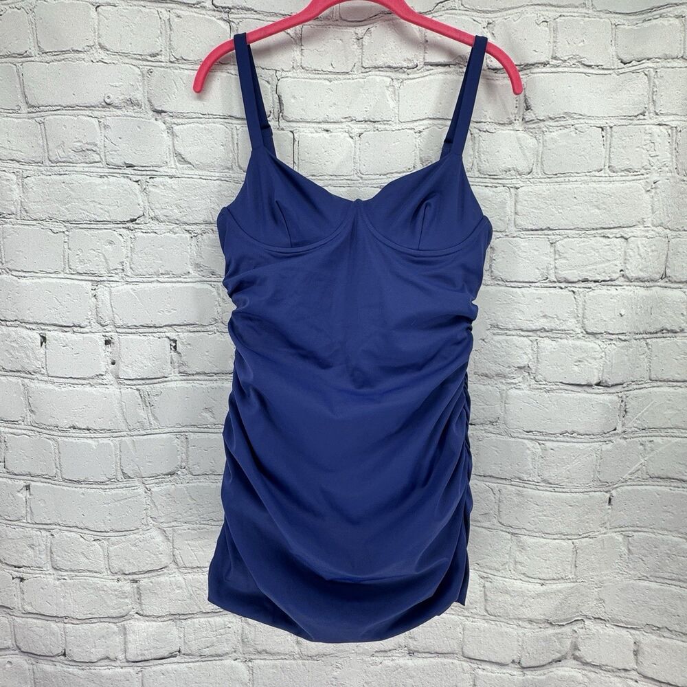 SKIMS Sculpting Ruched One-Piece Women's L Midnight Blue Swim Dress Vacation